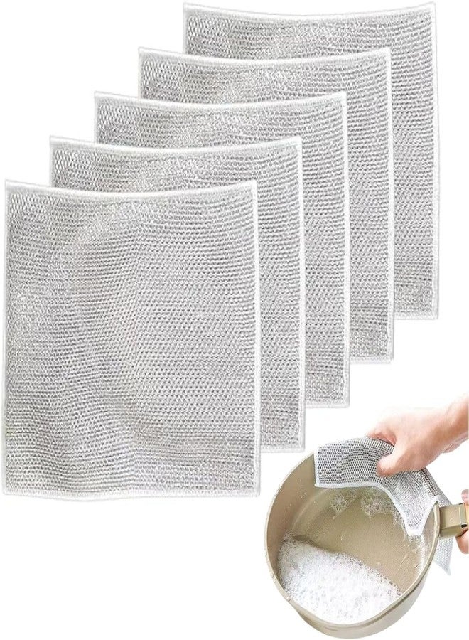 TRUE SHOP Multipurpose Wire Dishwashing Rags with Non-Scratch Wet and Dry Steel Dishcloth, Easy Rinsing, Reusable Kitchen Scratch-Free Microfiber Cleaning Cloth, Stainless Scrubber (Pack of 5) - Image 1
